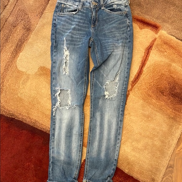 Arizona Jean Company Blue Boyfriend Jeans Distressed - Picture 1 of 4